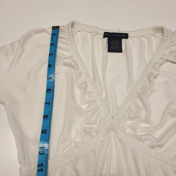 WHITE Long Sleeve Rayon V Neck Tunic Blouse Top Size S - Picture 7 of 10